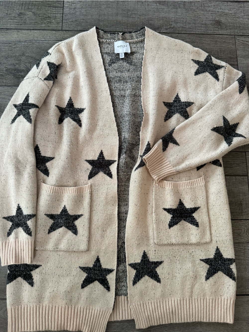 GILLI Beige and Black Knit Star Cardigan